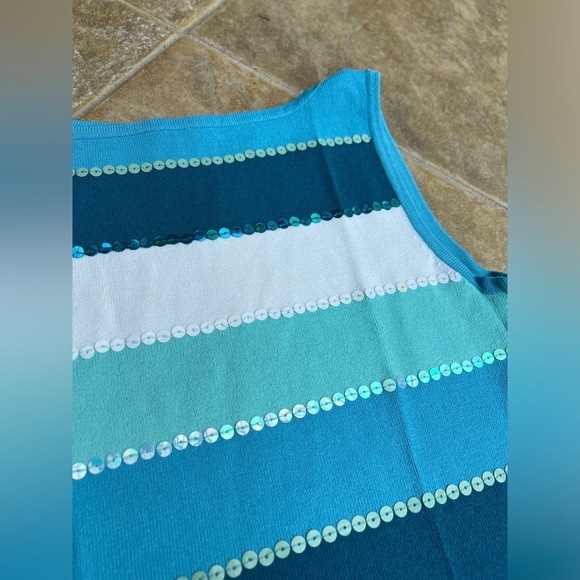 Anne Klein Collection Blue Striped Sequin Coastal Euro Summer Tank Top Small - Picture 3 of 8